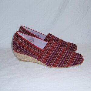 SAS Shoes Becky Jute-Wrapped Wedge Slip‎ On Stripe Red 9.5 WW Made in Italy